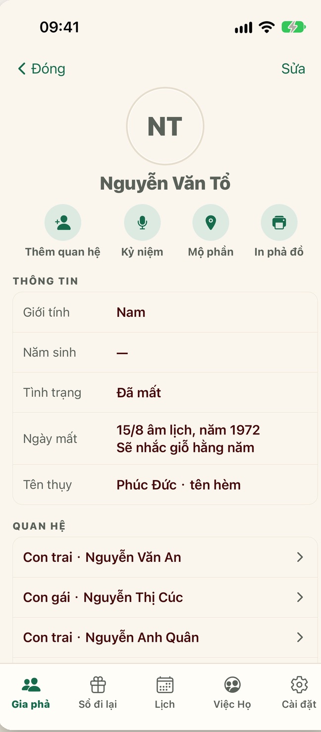 Người Nhà — a family member profile