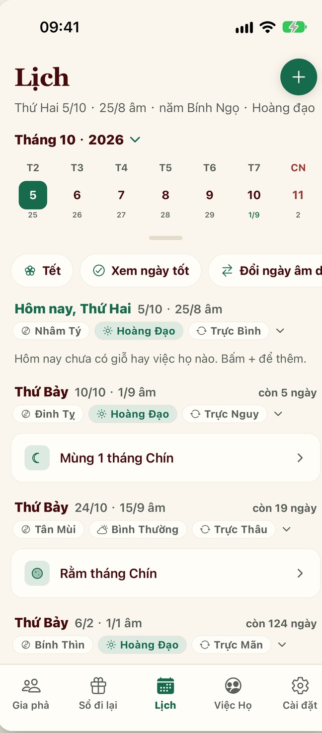 Người Nhà — lunar calendar with anniversaries