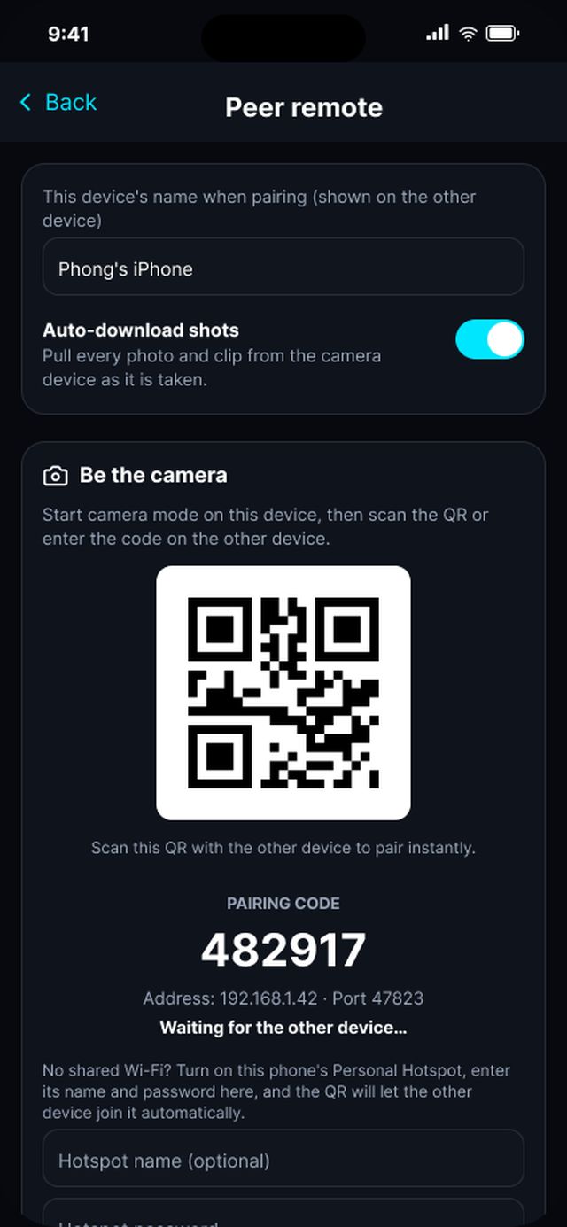 Peer remote QR pairing