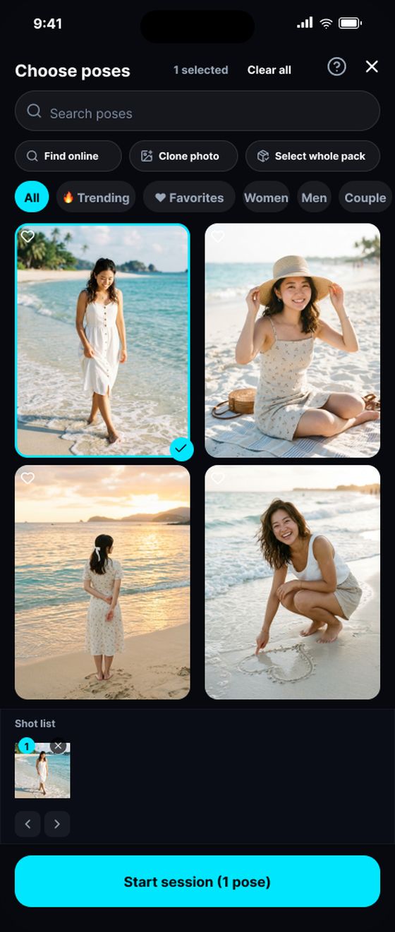 Pose picker modal