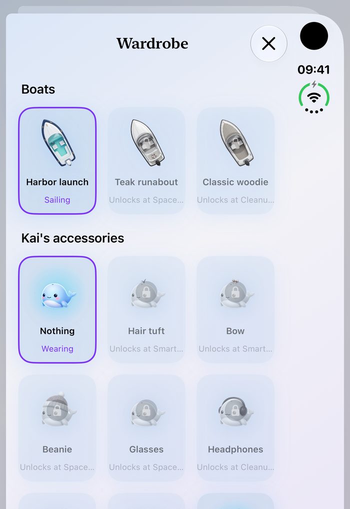 Wardrobe: boats and outfits for Kai