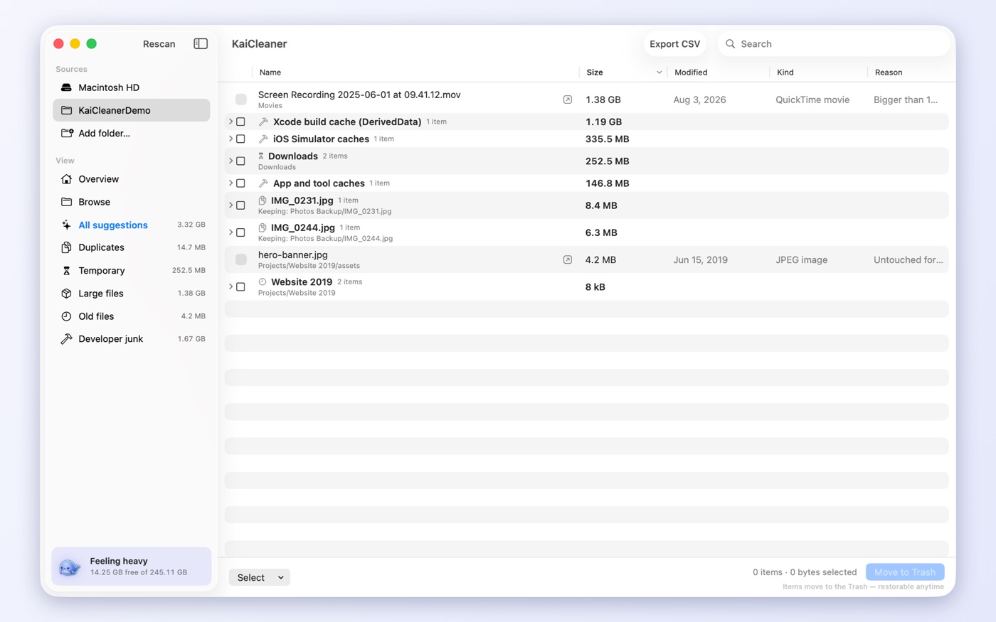 Mac grouped suggestions
